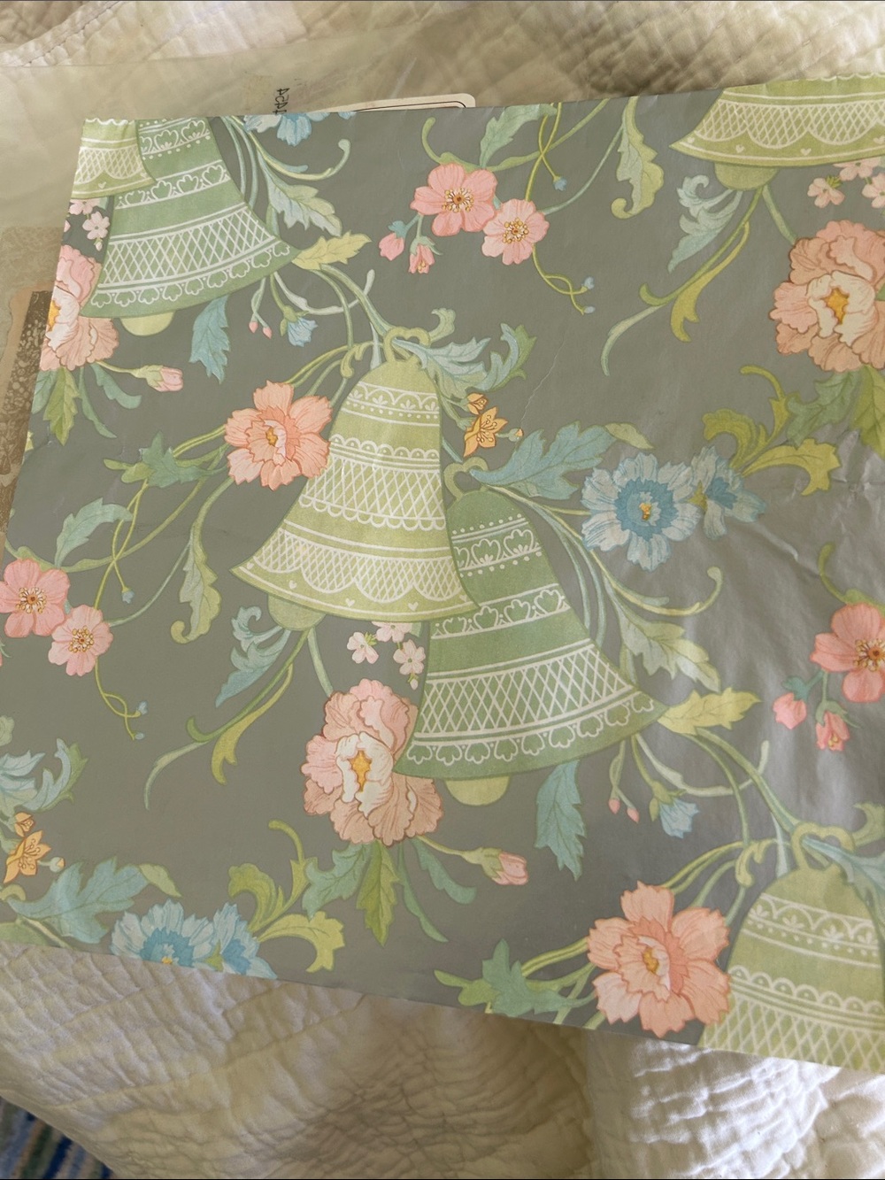 1 sheetsFloral Bell Pattern gift wrap by Hallmark.Green and Pink wedding. 30x20